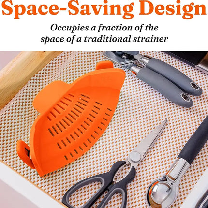 Kitchen Snap N Strain Pot Strainer and Pasta Strainer - Adjustable Silicone Clip On Strainer for Pots, Pans, and Bowls - Gray