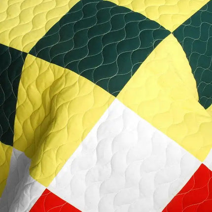 [Ixora Chinensis] Vermicelli-Quilted Patchwork Plaid Quilt Set Full/Queen