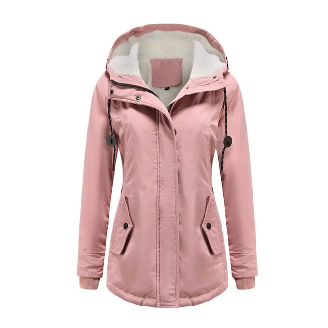 Women Winter Coat Warm Slim Outerwear Fashion Elastic Waist Zipper Pocket Hooded Drawstring Overcoats Autumn Clothes