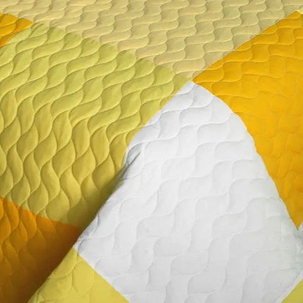 [Gorgeous Sunshine] Vermicelli-Quilted Patchwork Plaid Quilt Set Full/Queen - Vickie Lynn's