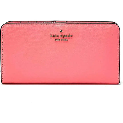 NEW Kate Spade Pink Peach Nectar Refined Grain Leather Large Slim Wallet Clutch Bag