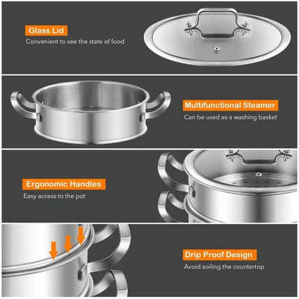 Daily Delicacies Pot 304 Stainless Steel  3-Tier Steamer Pot