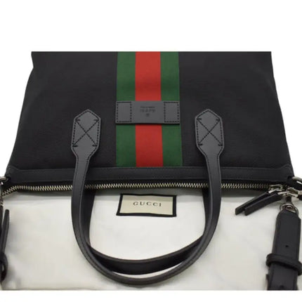 NEW Gucci Black Web Stripe Top Handle Canvas Tote Shoulder Bag