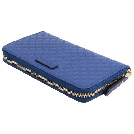 NEW Gucci Blue Micro GG Guccissima Leather Zip Around Wallet Clutch Bag