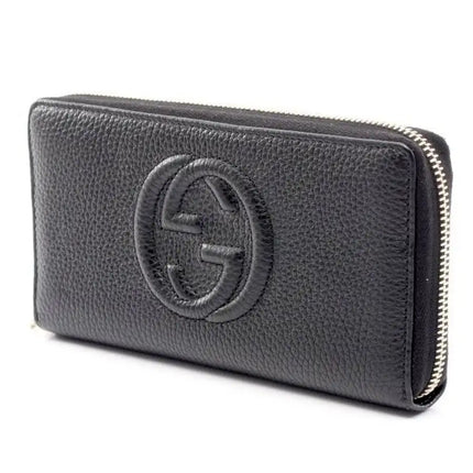 NEW Gucci Black Soho Leather Zip Around Long Wallet Clutch Bag