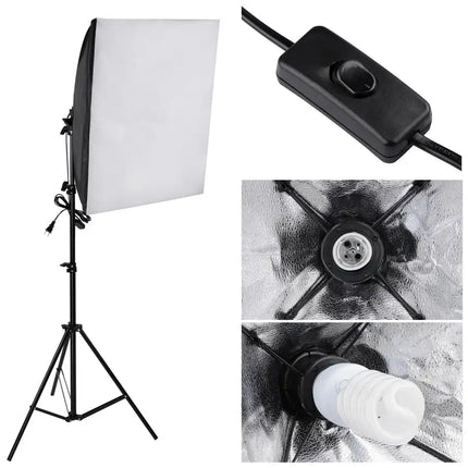 Large Photography Softbox Continuous Photo Lighting Kit  Boom Arm Hairlight with Sandbag  3x(24*24)Softbox Boom 3x7ft Studio Tripod 3x45wLight Bulb