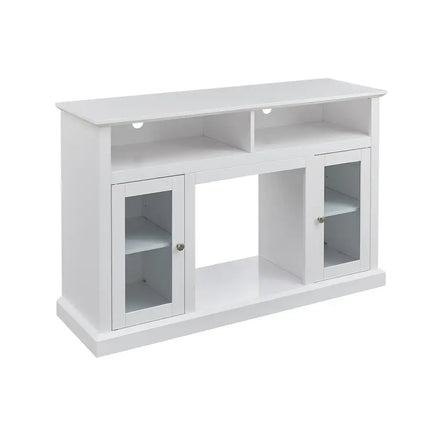 Modern Electric Fireplace TV Stand, Fit up to 55" Flat Screen TV with 2 Tempered Glass Storage Cabinet and Adjustable Shelves