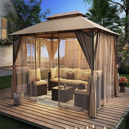 10 X 13FT Patio Gazebo With Mosquito Netting Patio Canopy For Garden