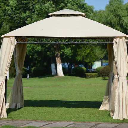 Quality Double Tiered Grill Canopy, Outdoor BBQ Gazebo Tent with UV Protection, Beige