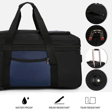 Bolsa de lona impermeable expandible con ruedas equipaje de mano maleta de mano unisex azul