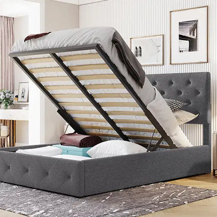 Full size Upholstered Platform bed with a Hydraulic Storage System