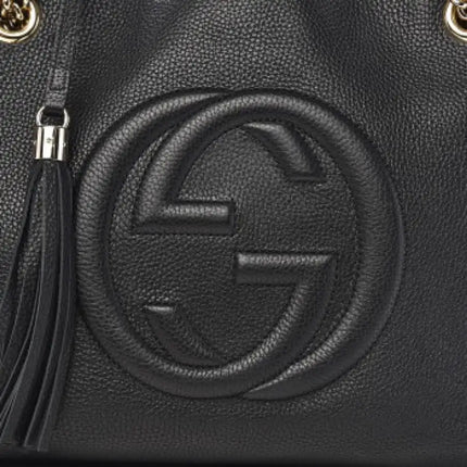 NEW Gucci Black Pebbled Leather Medium Soho Chain Tote Shoulder Bag