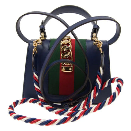 NEW Gucci Blue Sylvie Top Handle Leather Crossbody Shoulder Bag