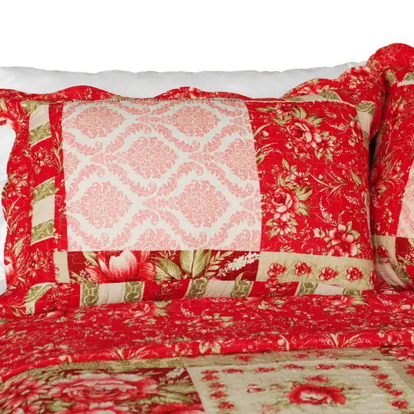 [Chinese Wedding] Cotton 3PC Vermicelli-Quilted Striped Printed Quilt Set (Full/Queen Size)