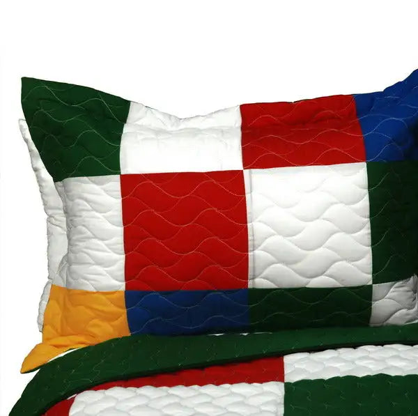 [Funny Magic Cube] 3PC Vermicelli-Quilted Patchwork Quilt Set (Full/Queen Size)