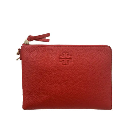 NEW Tory Burch Brilliant Red Thea Large Zip Leather Pouch Clutch Bag