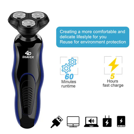 USB Electric Shavers Shaving Machine 4 in 1 Beard Razors 4D 3 Blades Beard Nose Hair Trimmer Clipper Rechargeable for Men's Face
