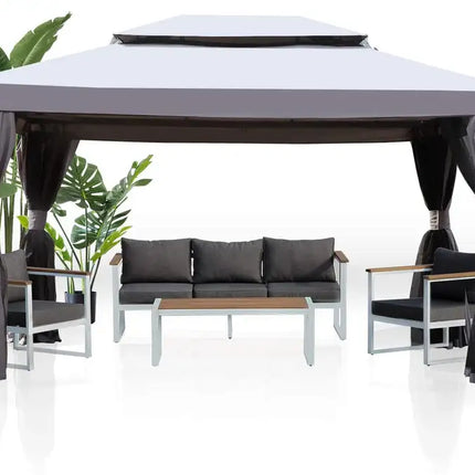 SR Gazebo for Patios Outdoor Gazebo with Mosquito Netting and Curtains Outdoor Privacy Screen for Deck Backyard