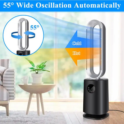 35 inch Space Heater Bladeless Tower Fan, Heater & Cooling Air Purifier, with Remote Control, Air Circulator Fan-Black