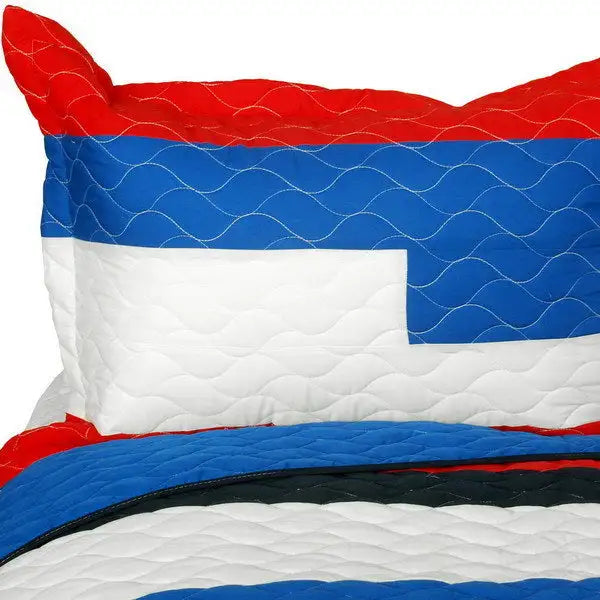 [Sea Airs] Vermicelli-Quilted Patchwork Striped Quilt Set Full/Queen