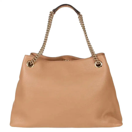 NEW Gucci Beige Pebbled Leather Medium Soho Chain Tote Shoulder Bag