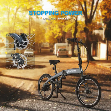 20 inch folding electric bicycle, classic black / grey blue, Shimano accessories, electric bicycles for adults