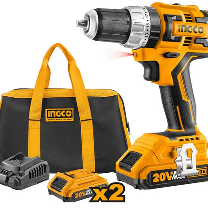 INGCO 20V Cordless Impact Drill Set;  Power Tool combo kits Brushless Drill Driver Set 531 In-lbs 1/2" Keyless Chuck 2-Variable Speed with Batteries and Charger CIDLI20608A