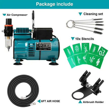 Voilamart 1/5HP Airbrush Compressor Kit Air Brush Spray Paint Tattoo Stencils