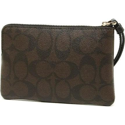 NEW Coach Brown Corner Zip Monogram Signature Canvas Wristlet Clutch Bag