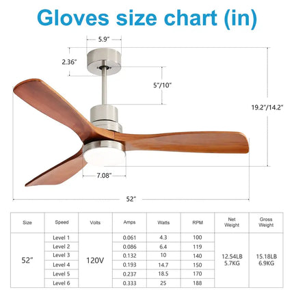 Ceiling Fan with Lights; 52" Ceiling Fan with Remote Control; Noiseless Reversible DC Motor and 3 Wood Blades; Timer; 6 Speed for Patio Bedroom; Office; Light Brown
