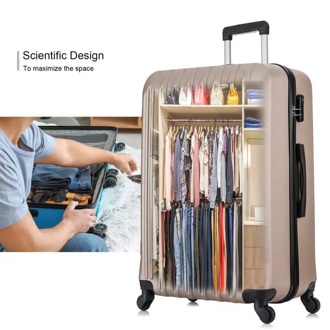 4 Piece Set Luggage Sets Suitcase ABS Hardshell Lightweight Spinner Wheels Champagne Gold