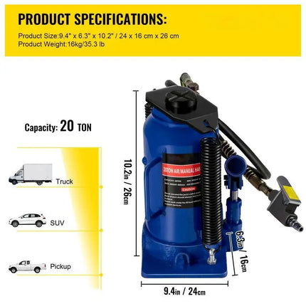 Heavy Duty Auto Truck RV Repair Manual Air Hydraulic Bottle Jack 20/32/50 Ton