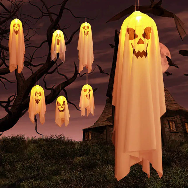 Halloween Decorations Outdoor Decor Hanging Lighted Glowing Ghost Witch Hat Halloween Decorations Indoor Outside Ornaments Clearance Halloween Party Lights String for Yard Tree Garden