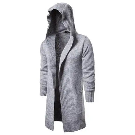 Men's Knitted Cardigan Sweater With Hoodie Slim Fit Mid Long
