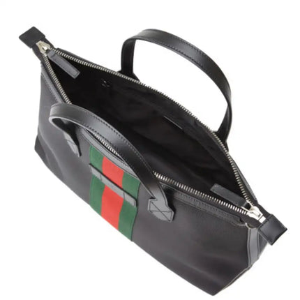 NEW Gucci Black Web Stripe Top Handle Canvas Tote Shoulder Bag