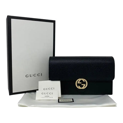 NEW Gucci Black Interlocking G Clutch Wallet On Chain Crossbody Shoulder Bag