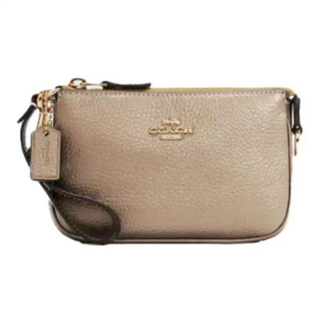 NEW Coach Beige Metallic Nolita 15 Leather Pouch Clutch Purse Bag