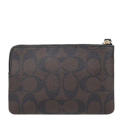 NEW Coach Brown Corner Zip Monogram Signature Canvas Wristlet Clutch Bag