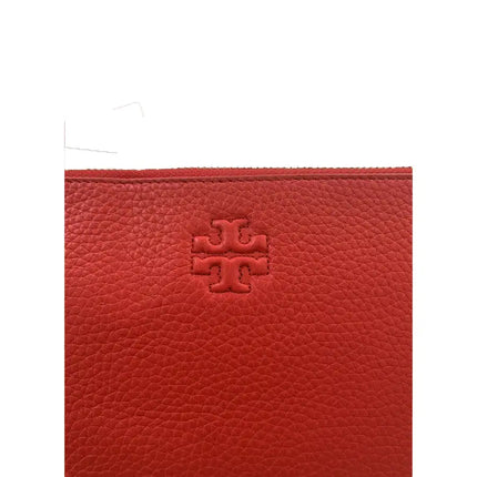 NEW Tory Burch Brilliant Red Thea Large Zip Leather Pouch Clutch Bag