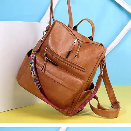 Women's Fashion Backpack Multipurpose Design Handbags and Shoulder Women Tote Bag Bag PU Leather Travel bag; Brown