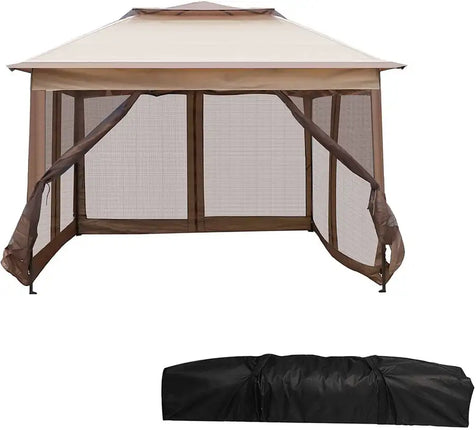 Bosonshop Carpa para cenadores con dosel emergente de 10' x 10' con pared lateral de malla, carpa para fiestas al aire libre ajustable en altura