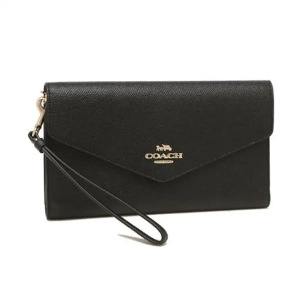 NEW Coach Black Travel Crossgrain Leather Envelope Wallet Clutch Bag