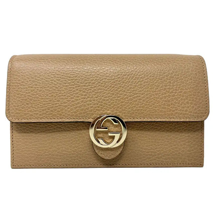 NEW Gucci Beige Interlocking G Clutch Wallet On Chain Crossbody Shoulder Bag