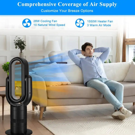 26 inch Space Heater Bladeless Tower Fan, Heater & Cooling Combo, with Remote Control, for Home Air Conditioner-black