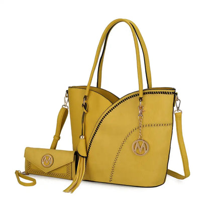 MKF Collection Imogene Two tone Whip Stitches Vegan Leather Women Shoulder bag with Wallet by Mia K