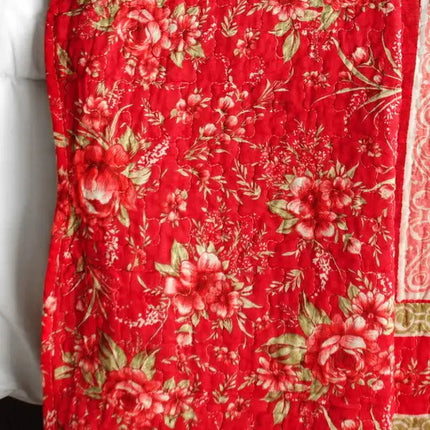 [Chinese Wedding] Cotton 3PC Vermicelli-Quilted Striped Printed Quilt Set (Full/Queen Size)