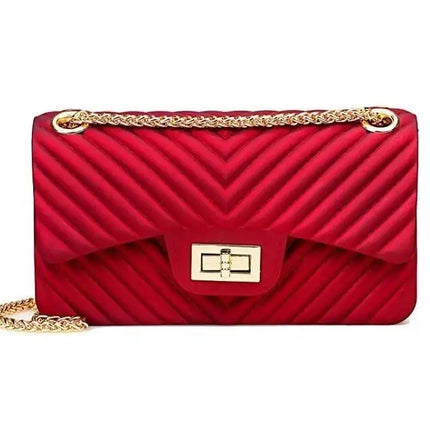 Women Fashion Shoulder Bag Jelly Clutch Handbag Quilted Crossbody Bag with Chain