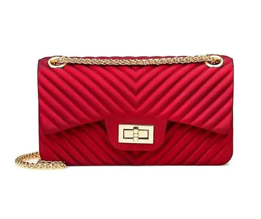 Women Fashion Shoulder Bag Jelly Clutch Handbag Quilted Crossbody Bag with Chain