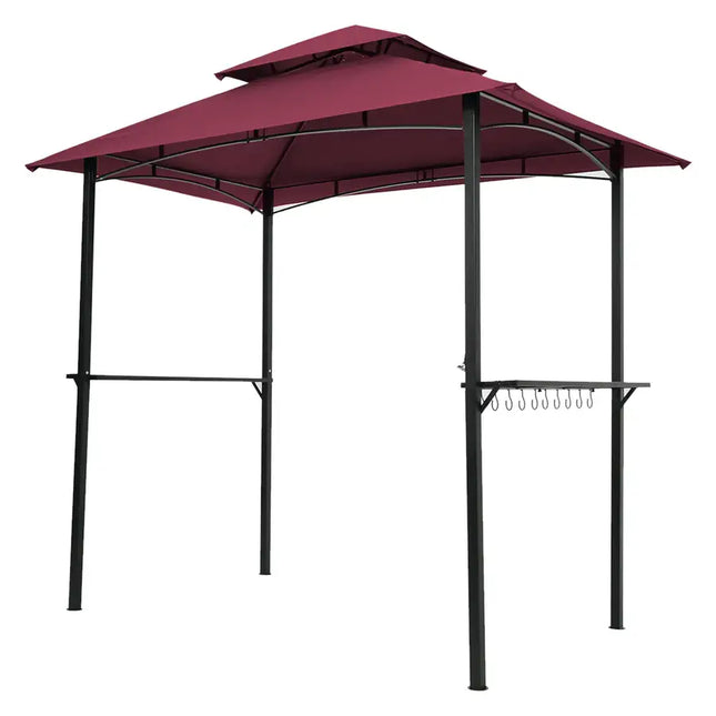 Gazebo con parrilla para exteriores de 8 x 5 pies, carpa refugio, dosel superior blando de dos niveles y marco de acero con gancho y mostradores de barra, Borgoña YK