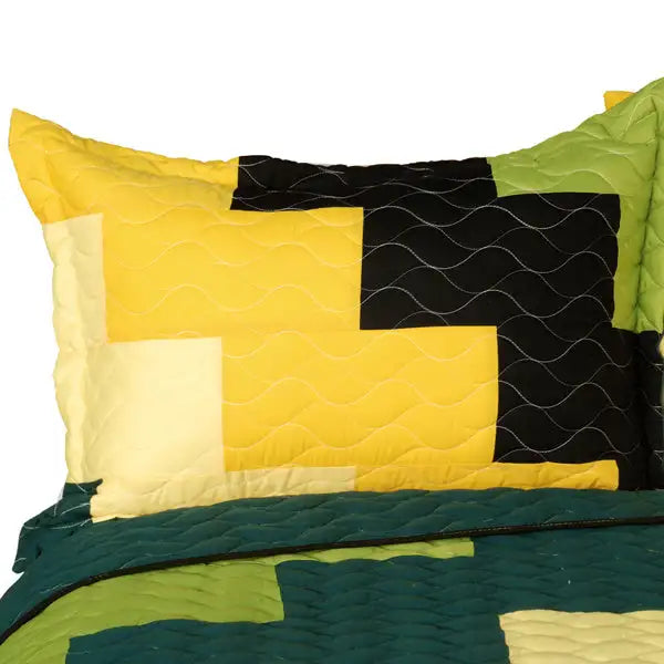 [Bridge of Sighs] 3PC Vermicelli-Quilted Patchwork Quilt Set (Full/Queen Size)